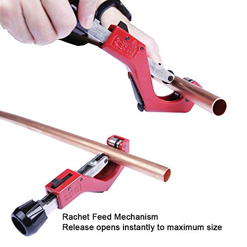 Tubing Cutter 1/4 Inch to 2 Inch Rachet Feed Mechanism Cut Pipe Copper PVC Steel Tube with Extra Blade and Reamer