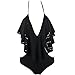 Azbro Women's One Piece V Neck Halter Flounce Monokini Swimwear, Black L