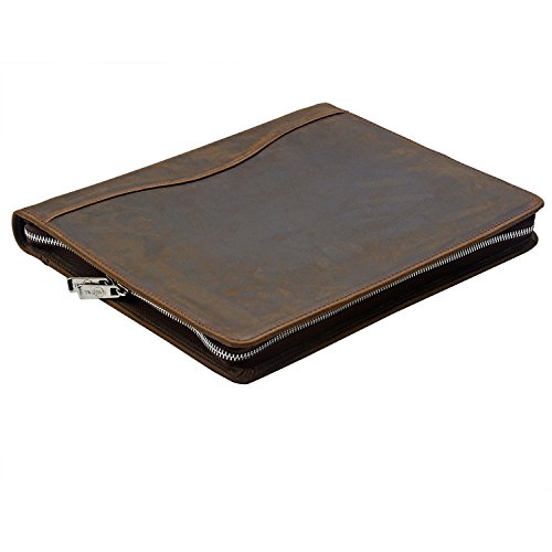 Vintage Crazy Horse Leather Padfolio with 3-Ring Binder, Binder Portfolio Fits Letter-Size / A4 Notepad and Documents - Thumbnail 4
