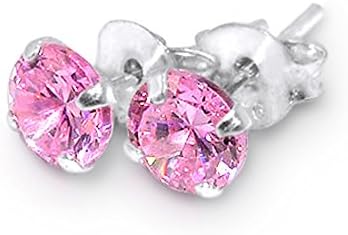 5MM Pink Round CZ Stone 925 Sterling Silver Stud Earring