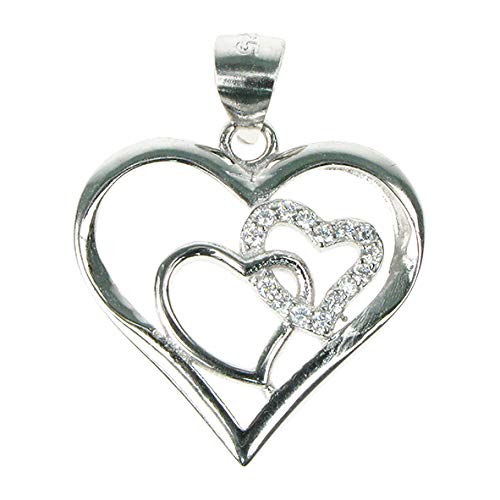 Hearts In Heart - 925 Sterling Silver with Crystal Cubic Zirconia - Pendant with 18" Chain - Gift Boxed
