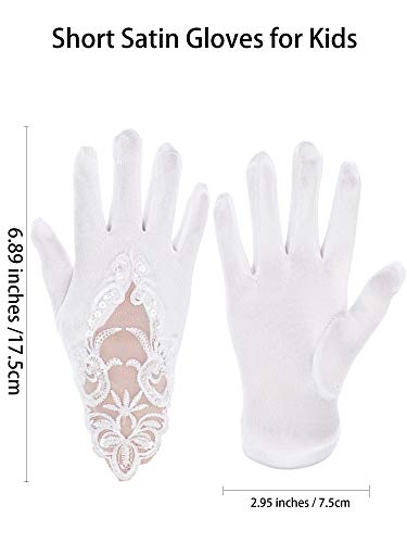 image for Sumind Girls Satin Gloves Kids Size Formal Gloves Bow Knot Pearl Glove
