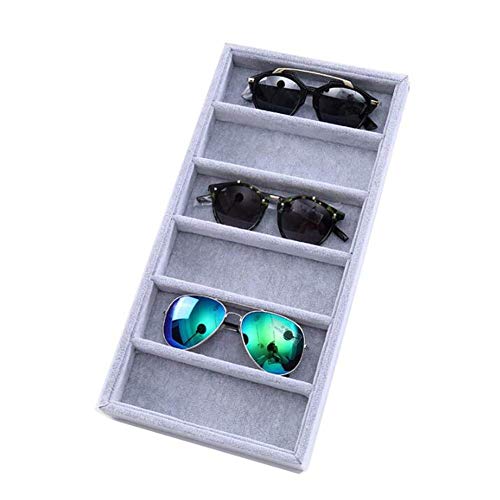 6/12 Grid Velvet Glasses Display Case Sunglasses Organizer Box Eyeglasses Eyewear Storage Case Eye Glasses Holder Container Sunglasses Storage Rack Stand Jewelry Watches Sunglass Show Tray (6 Grid)