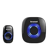 [Best Wireless Doorbell ] Tenswall Portable Door Bell Kit with 52 Melodies Operating at 1000ft Range ,1 Remote Push Button Transmitter and 1 Plug-in Receiver Door Chime Black