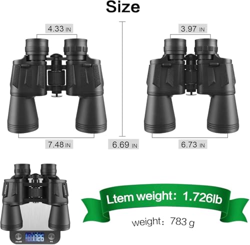 RONHAN 20x50 High Powered Binoculars for Adults, Military Compact HD Professional/Daily Waterproof Binoculars Telescope for Bird Watching Travel Hunting Football Games with Carrying Case&Strap（Black）