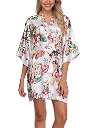 Kimono de satén floral para dama, bata corta de dama de honor para bodas y fiestas