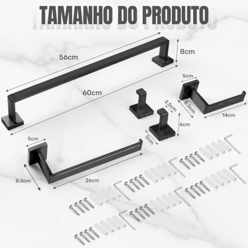 Gavzrt Kit Acessórios para Banheiro em Aço Inox 5 Peças, Conjunto de para Toalheiro de Banheiro, Barra de Toalha de Banheiro, Gancho de Aço Inoxidável, Conjunto Toalheiro Parede