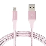 AmazonBasics Double Braided Nylon Lightning to USB Cable, Advanced Collection, MFi Certified iPhone Charger, Rose Gold, 6 Foot