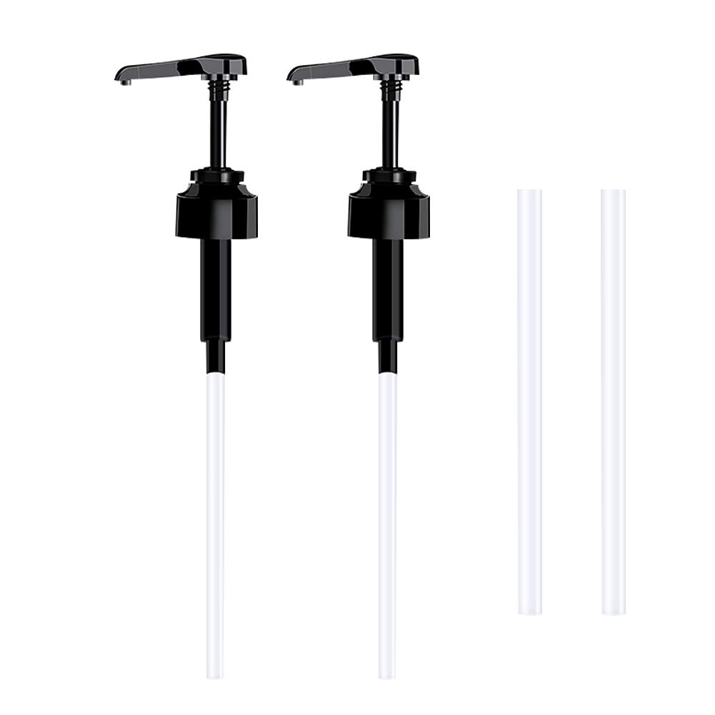 Houdao 2pcs Reusable Pump Dispenser Plastic Snap-on Oyster Sauce Pressure Nozzle Pump Bottles Replacement 38cm for 5 Litre Containers for Kitchen Seasoning Liquid,Bathroom Liquid Soap Lotion (Black)