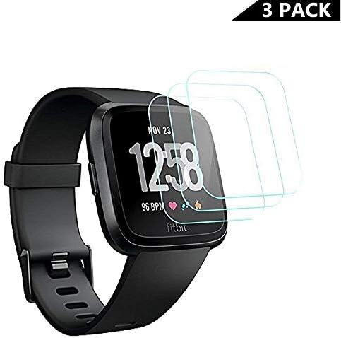 [ 3-Pack ] Fitbit Versa Screen Protector, Waterproof 9H Tempered Glass Screen Protector for Fitbit Versa Smart Watch [2.5D Round Edge] [9H Hardness] [Crystal Clear] [Anti-Scratch] [No-Bubble]