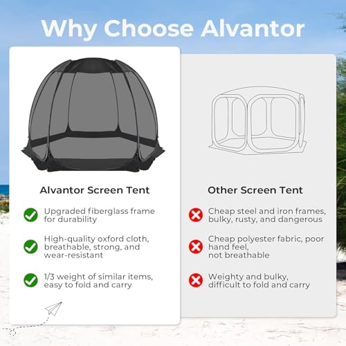 Alvantor Pop Up Screen House Tent, 10x10ft Instant Gazebo with Mosquito Netting & UPF 50+ Sun Protection for Camping, Patio, Backyard image 26