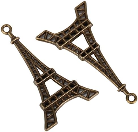 5 x Eiffel Tower Charms 40x25mm Antique Bronze Tone | One Sided Charm Pendants for Gemstone Necklace Bracelet Earrings Keychain Jewelry Craft Making MCZ259