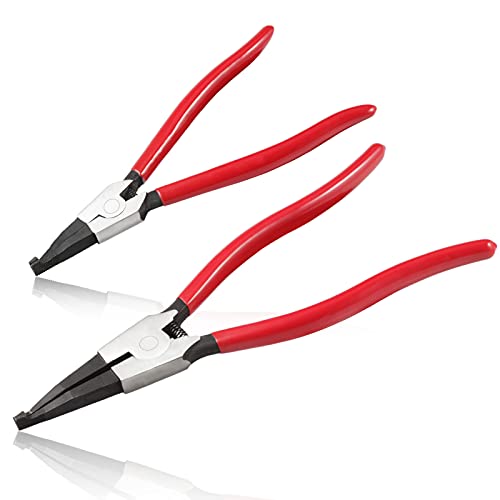 2 PCS Heavy Duty Lock Ring Pliers Set Flat Snap Ring Plier Special Circlip Pliers Reverse Retaining Ring Plier for Transmission Transfer Cases Ring Opening