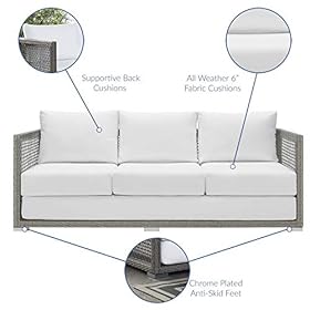 Modway EEI-2923-GRY-WHI Aura Outdoor Patio Wicker Rattan Sofa, Gray White 41TuokI5RWL