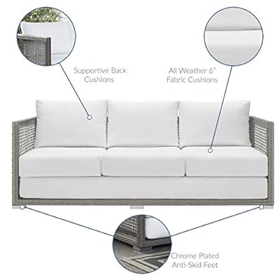 Modway EEI-2923-GRY-WHI Aura Outdoor Patio Wicker Rattan Sofa, Gray White 41TuokI5RWL