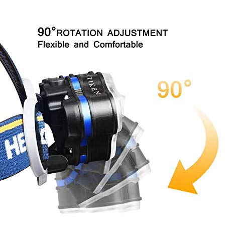 Headlamp, High Lumen Ultra Bright 8LED Headlight Flashlight with White Red Lights, USB Rechargeable Head Lamp with 2 Batteries, 8 Modes for Outdoor Camping Cycling Running Fishing - Thumbnail 3