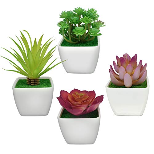LA.PONEE Artificial Succulent Plants, Set of 4 Potted Fake Succulents