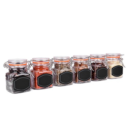 Spice Jars 12 Airtight Flip Top Bottles with 40 Labels & Chalkboard