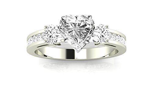 1.6 Carat GIA Certified Heart Cut 14K White Gold Channel Set 3 Three Stone Diamond Engagement Ring (I-J Color VS1-VS2 Clarity)