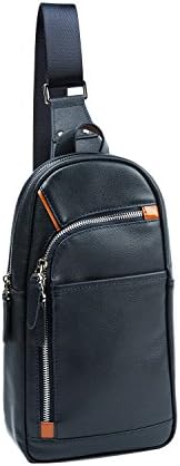 Mens Genuine Leather Sling Bag Chest Shoulder Bags Casual Crossbody Bag Travel Hiking Daypacks- Color Navy