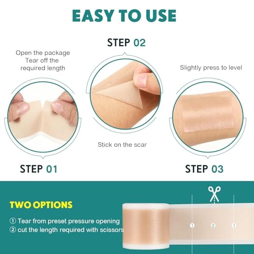 Silicone Scar Dressing 4 cm x 300 cm, Reusable Self Adhesive Silicone Band, Cuttable, Thin and Flexible, Comfortable for Different Body Areas