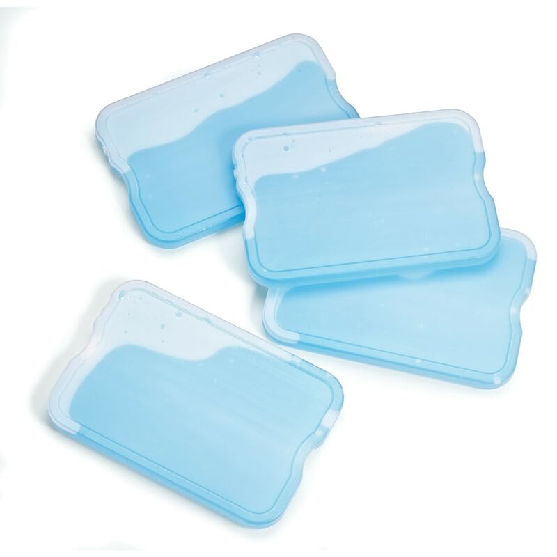 Cool Coolers by Fit & Fresh 4 Pack XL Slim Ice Packs, Quick Freeze Space Saving Reusable Ice Packs for Lunch Boxes or Coolers, Blue