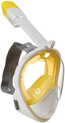 GoPro Compatible Snorkel Mask- Panoramic Full Face Design. See More With Larger Viewing Area Than Traditional Masks. Prevents Gag Reflex with Tubeless Design (white yellow, L/XL)
