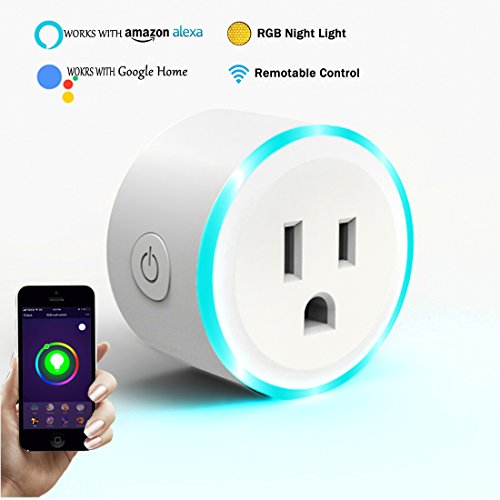 WIFI Smart Mini Plug Socket, Cxy Smart Phone and Voice Controlled Timer Switch with RGB Light Ring for Household Appliances, No Need Hub, Works with Amazon Echo and Google Assistant.(1 pack)