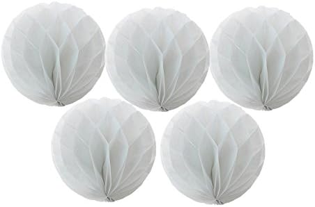 5pack Tissue Paper Pompoms Honeycomb Ball Lantern Flower For Wedding Party Decorations White 10"
