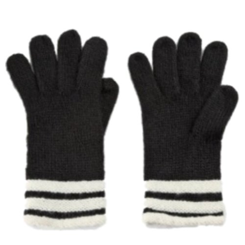 Fownes Womens Black and White Stripes Knit Fownes Gloves
