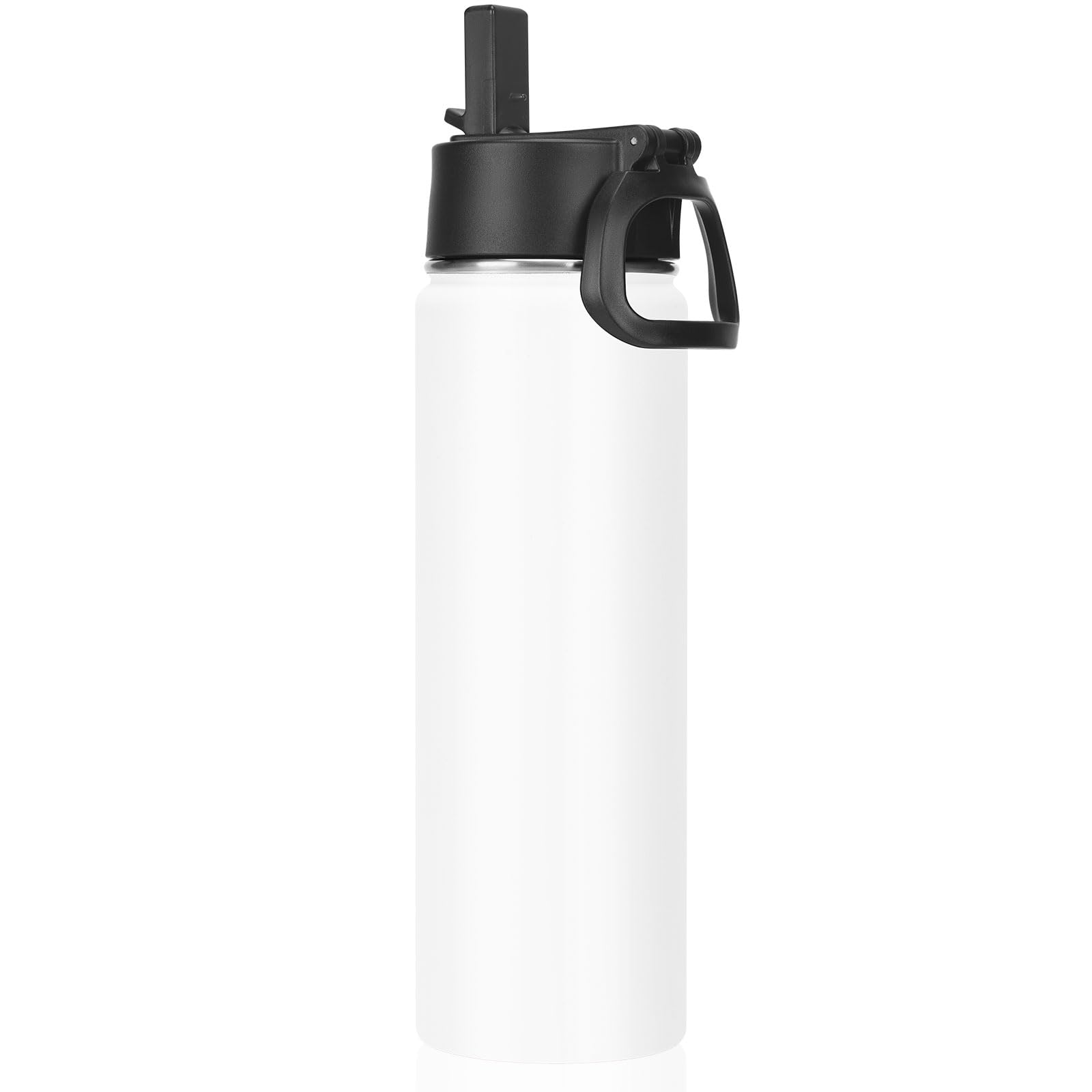 Volhoply 660ml Insulated Water Bottles with Straw Lid, Stainless Steel Sports Bottle with Handle, Double Walled Vacuum Metal Water Tumbler with Wide Mouth, Reusable Water Flask for School(White,1 Set)