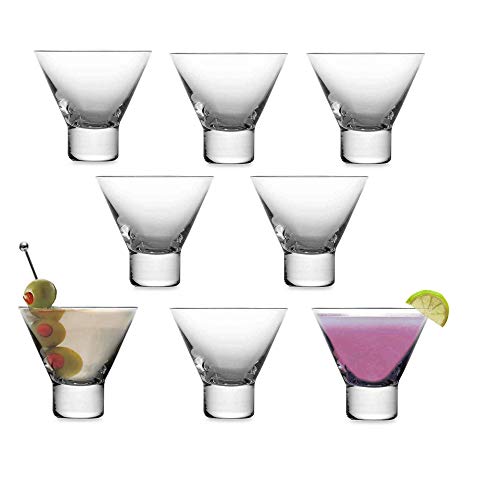 Cocktail Glasses 8 Ounce - Set of 8 Seamless Cosmopolitan, Martini Glasses with Heavy Base - Perfect Glassware for Home Bar, Restaurant, Parties - Beautiful Housewarming Gift