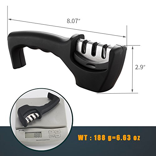 Hoimpro Kitchen Knife Sharpener - 3-Stage Diamond Knife Sharpening Tool Ceramic, Straight, Fruit, Pocket, Boning, Folding and Chef Knives (Safe and Portable), Helps Repair, Restore and Polish Blades