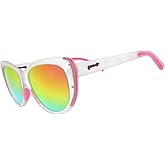 goodr Rainbow Runway Ready Polarized Sunglasses, Medium Sized (Glam G), Clear Translucent Cat-Eye Frames with Rainbow Mirrored Reflective Lenses, Pink Accents, UV400 Protection, No Slip, No Bounce