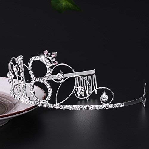Veewon 18th Birthday Tiara Crown Crystal Princess Crowns Happy Birthday Hair Accessories, Silver - Image 5