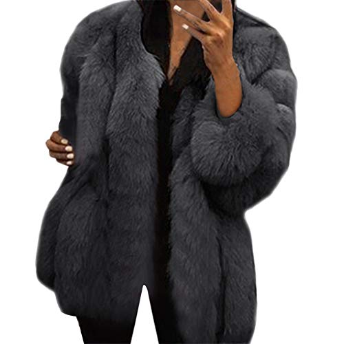 Plus Size Faux Fur Coat Long Sleeve Winter Warm Fluffy Parka Jacket Lapel Fox Luxury Outerwear Overcoat - Limsea Gray