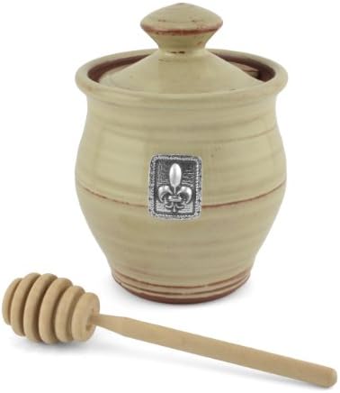 Oregon Stoneware Studio Fleur de Lys Honey Pot, Latte