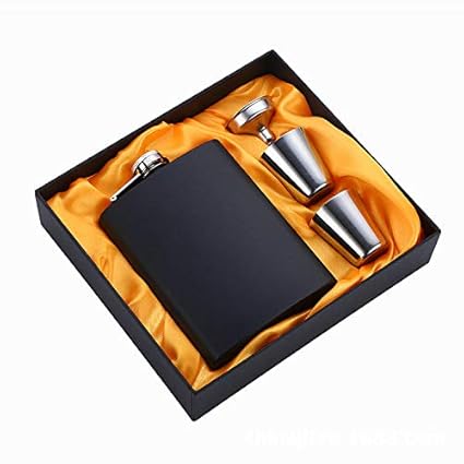 Icy Shots Stainless Steel Hip Flask 7 Oz (210 Ml) for Men - Liquor Flask Or Wine Whiskey Alcoholic Beverage Holder with Two Shot Glasses and Funnel Gift Set - Matte Black