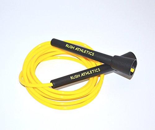 RUSH ATHLETICS SPEED ROPE Black / Yellow - Best for Boxing MMA Cardio Fitness Training - Speed - Adjustable 10ft JUMP ROPE Sold by RUSH ATHLETICS