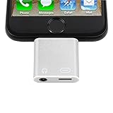 HIOTECH 8-Pin Lightning Charger Port Adapter + 3.5mm Audio Headphone Jack [2-In-1 Design] - Charging & Listening Synchronization for iPhone 7 / 7 Plus / 6 / 6s and Other Lightning 8-pin Devices