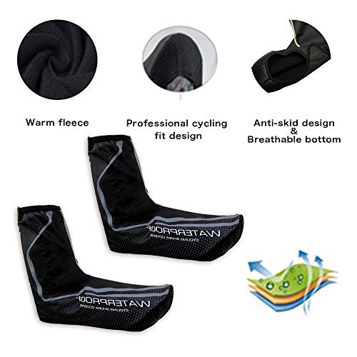 Cycling Shoe Covers Road Bike Shoes Toe Cover Zippered MTB Winter Cycling Shoes Covers for Outdoor Sports (Black, M) - Thumbnail 2