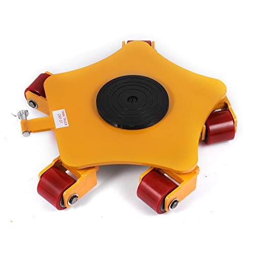 OrangeA Industrial Machinery Mover 11000Lbs Capacity Machinery Mover Skates 5 Rollers 360 Degree Rotation Machinery Mover Dolly with 39 Inch Push Rod (4T with Bar/ 360° Rotation)