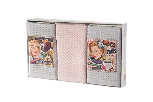 Eurofirany 40x60 cm Elegant Absorbent 3 EVA Pink Silver Set of Three Tea Towels, 100% Cotton