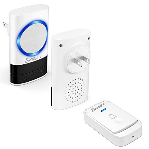 Wireless Doorbell, Plug in Door Bell 2 Receivers 1 Push Button Cordless, IP44 Waterproof Door Chime, 500-1000ft Range, 4 Levels Volume, 45 Ringtones (12V 23A Battery)
