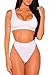 Pink Queen Women's Crop Top Scoop Neck High Waist Bikini Set Swimwear XL White