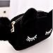 Sleepy Kitty Cat Cosmetic Bag Pencil Pouch Makeup Brush Case Travel Clutch Handbag Purse Cute Kawaii Fashion (Black)