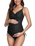 Solid Women's Maternity Swimsuit Retro Plum Wrap Front Tankini