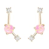 PAVOI 14K Rose Gold Plated Sterling Silver Post Created White Opal Crawler Earrings Cuff Stud