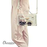 Transparent Shoulder Bag,Charminer Clear Cross Body Handbag Messenger Bag Women Girls Ladies Lock Plastic Bag Handbag Transparent Purse with Adjustable Strap Light Grey