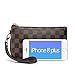 Checkered Zip Wristlet Wallet for women Leather RFID Blocking Purse (Brown)